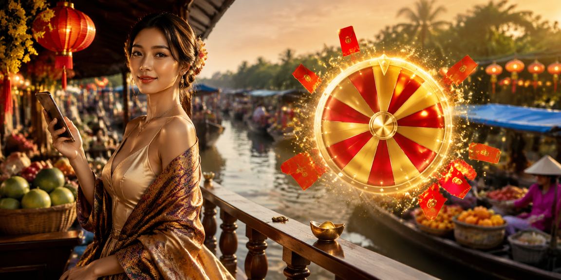 Bàn roulette dưới ánh đèn lồng tại vùng sông nước Mekong về đêm